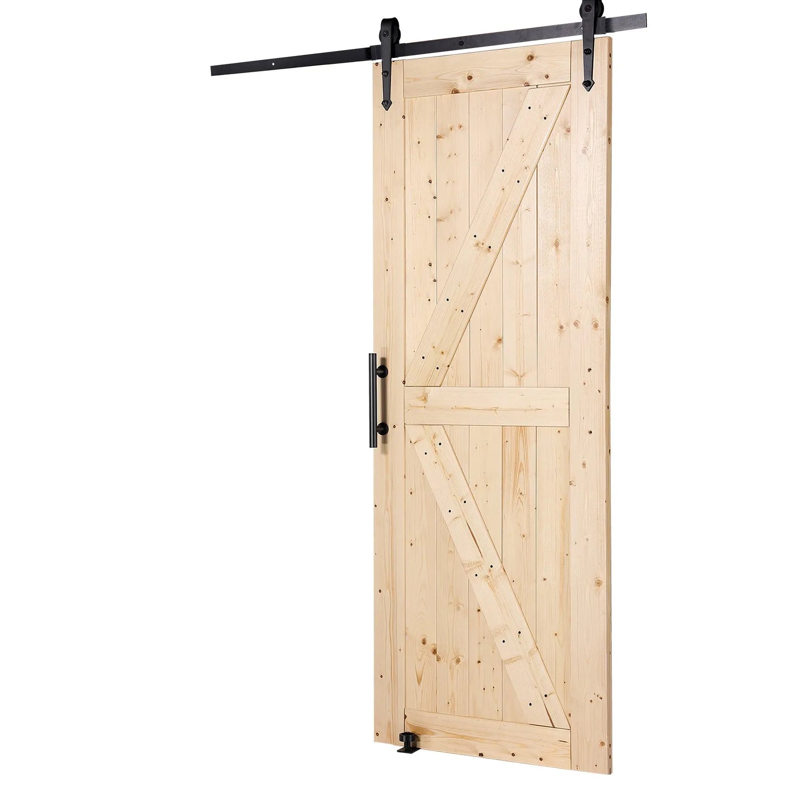 VEVOR Barn Door and Hardware Kit, 30" x 84" Wood Sliding Barn Door, Smoothly and Quietly, Barn Door Kit with 8-in-1 Floor Guide and Door Handle, Spruce Wood Panelled Slab, Easy to Install