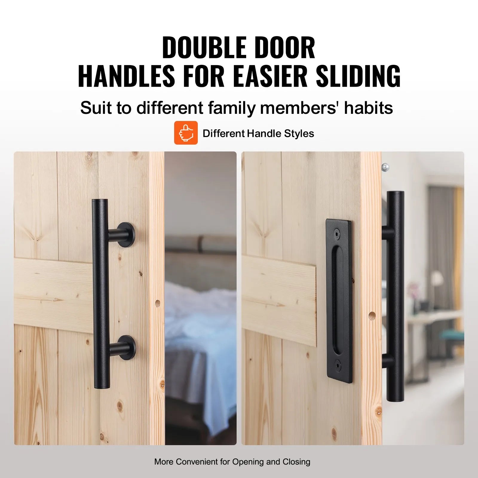 VEVOR Barn Door and Hardware Kit, 36" x 84" Wood Sliding Barn Door, Smoothly and Quietly, Barn Door Kit with 8-in-1 Floor Guide and Door Handle, Spruce Wood Panelled Slab, Easy to Install