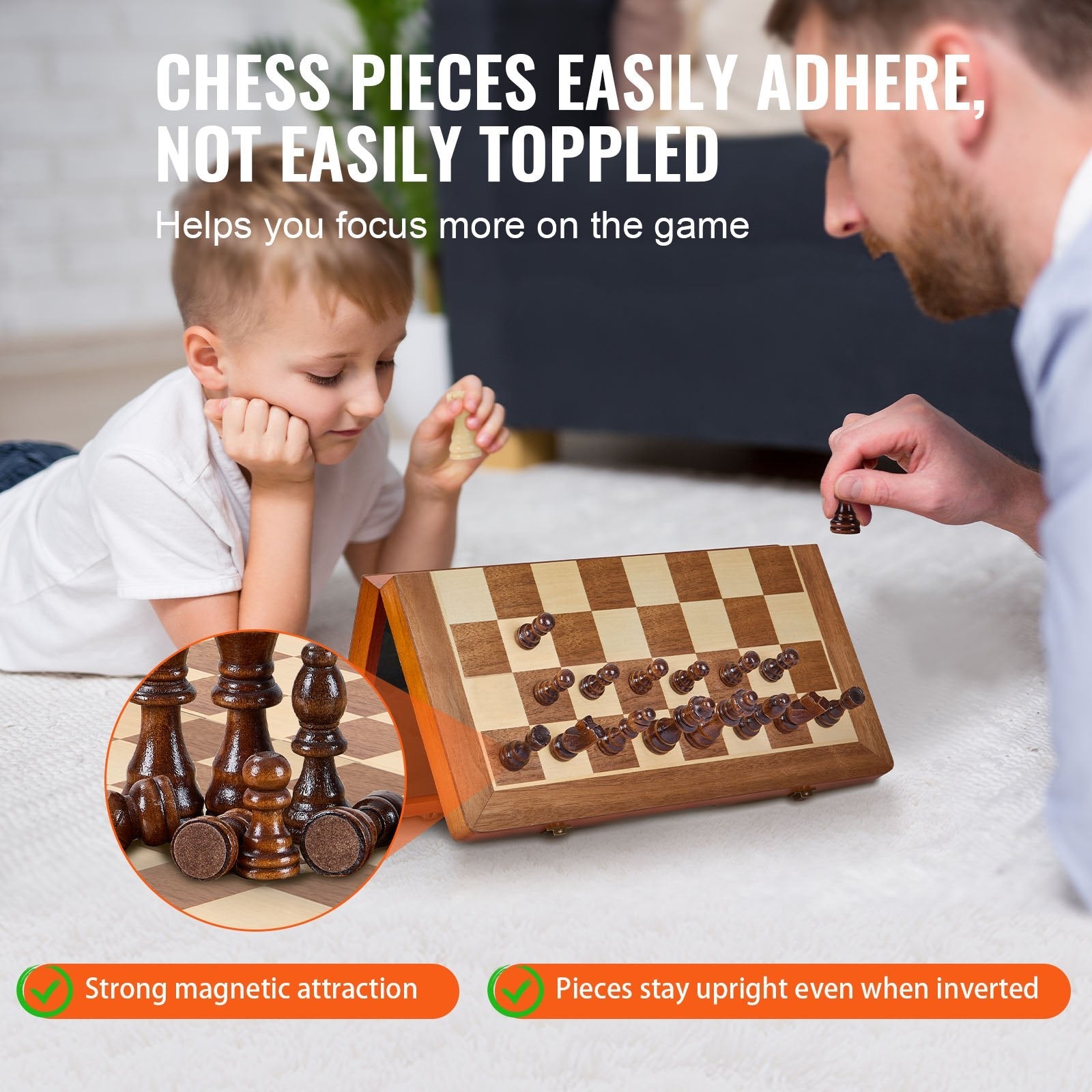 VEVOR Magnetic Wooden Chess Set, 15 inch 2-IN-1 Chess Checkers Game Set, Folding Chess Board Games for Adults Kids, 2 Queens Portable Travel Gift Chess Set for Tournament Professional Beginner 