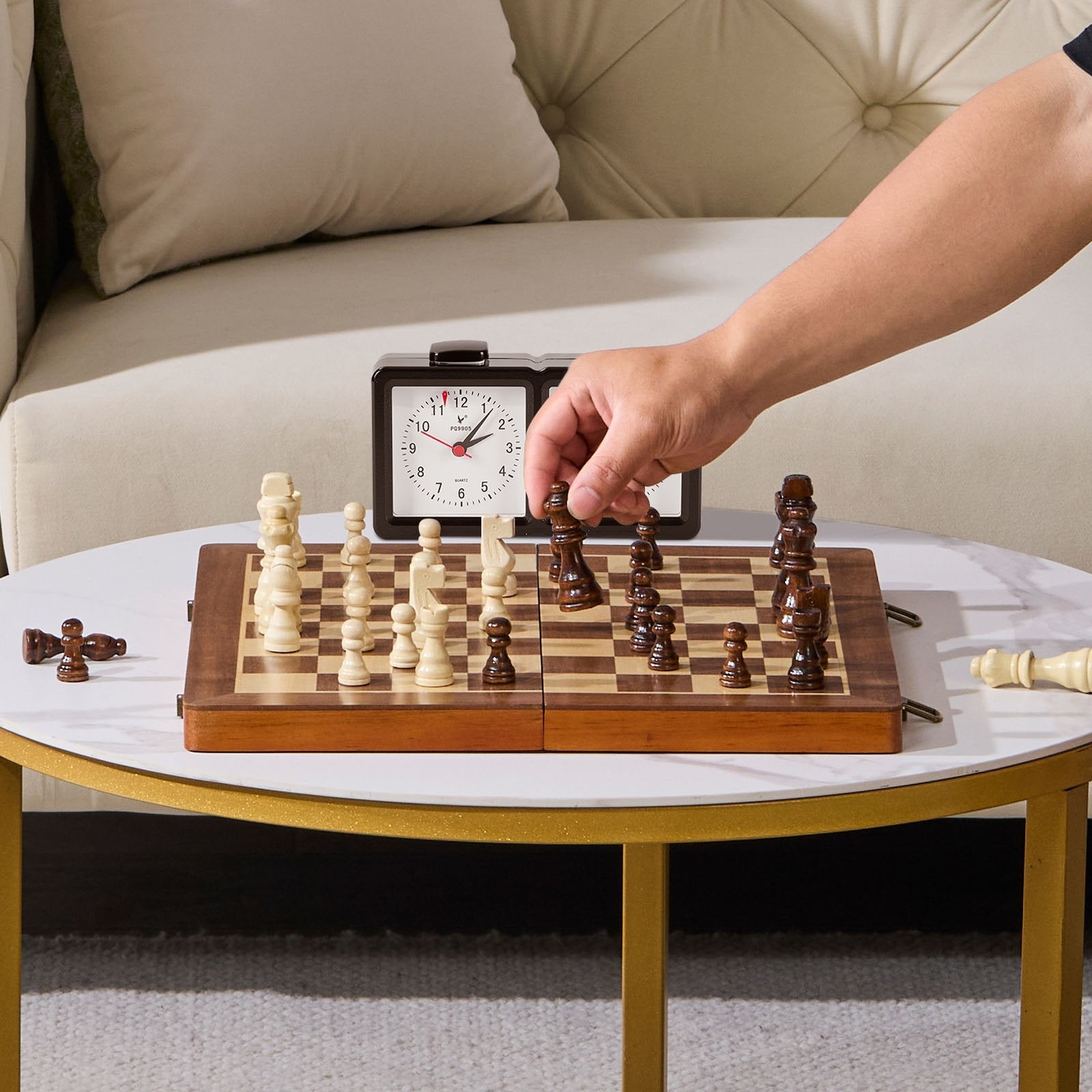 VEVOR Magnetic Wooden Chess Set, 15 inch 2-IN-1 Chess Checkers Game Set, Folding Chess Board Games for Adults Kids, 2 Queens Portable Travel Gift Chess Set for Tournament Professional Beginner 