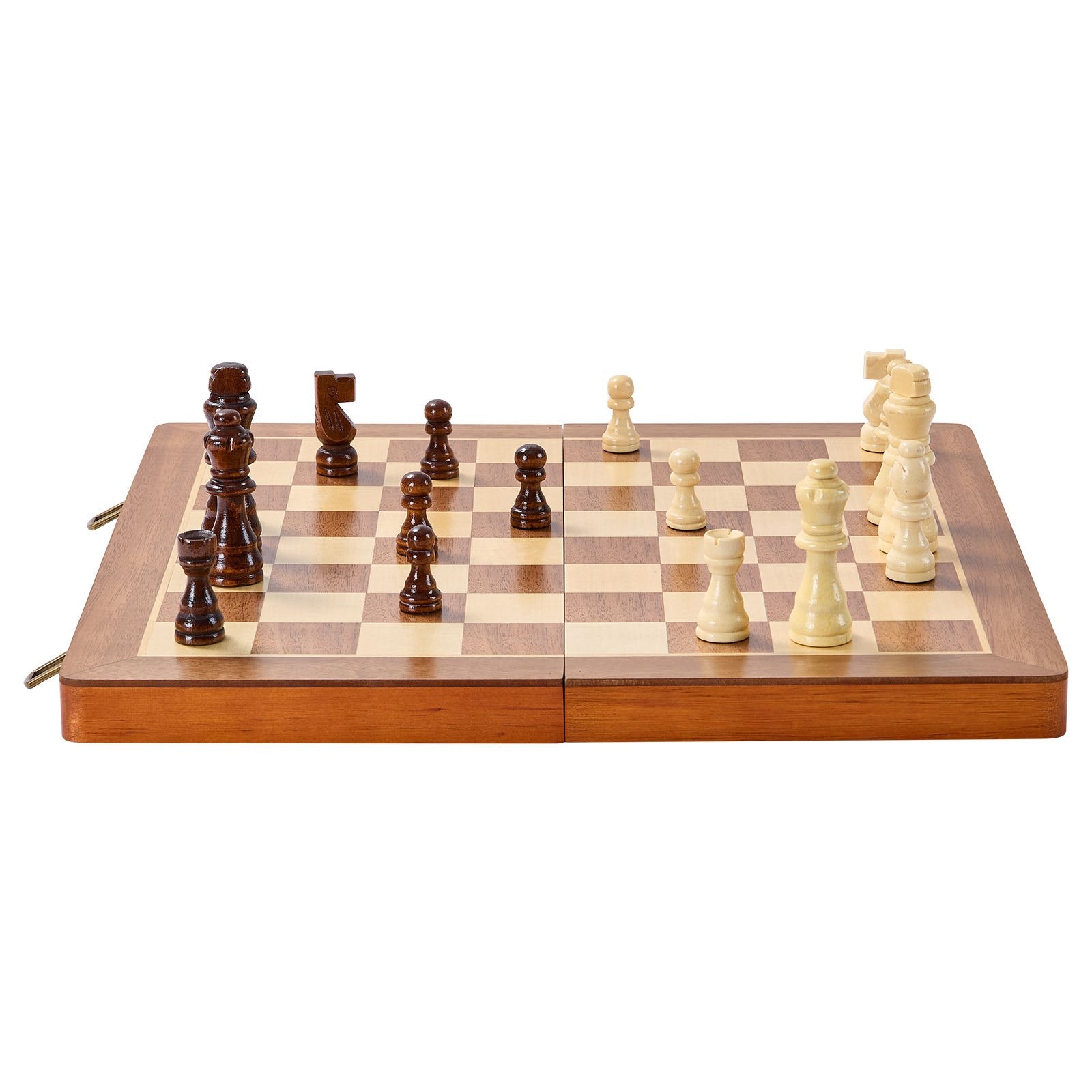 VEVOR Magnetic Wooden Chess Set, 15 inch 2-IN-1 Chess Checkers Game Set, Folding Chess Board Games for Adults Kids, 2 Queens Portable Travel Gift Chess Set for Tournament Professional Beginner 