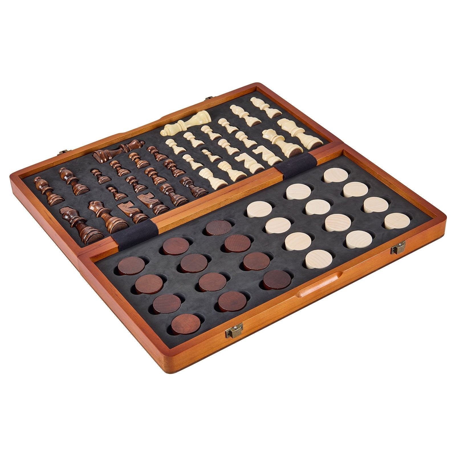 VEVOR Magnetic Wooden Chess Set, 15 inch 2-IN-1 Chess Checkers Game Set, Folding Chess Board Games for Adults Kids, 2 Queens Portable Travel Gift Chess Set for Tournament Professional Beginner 
