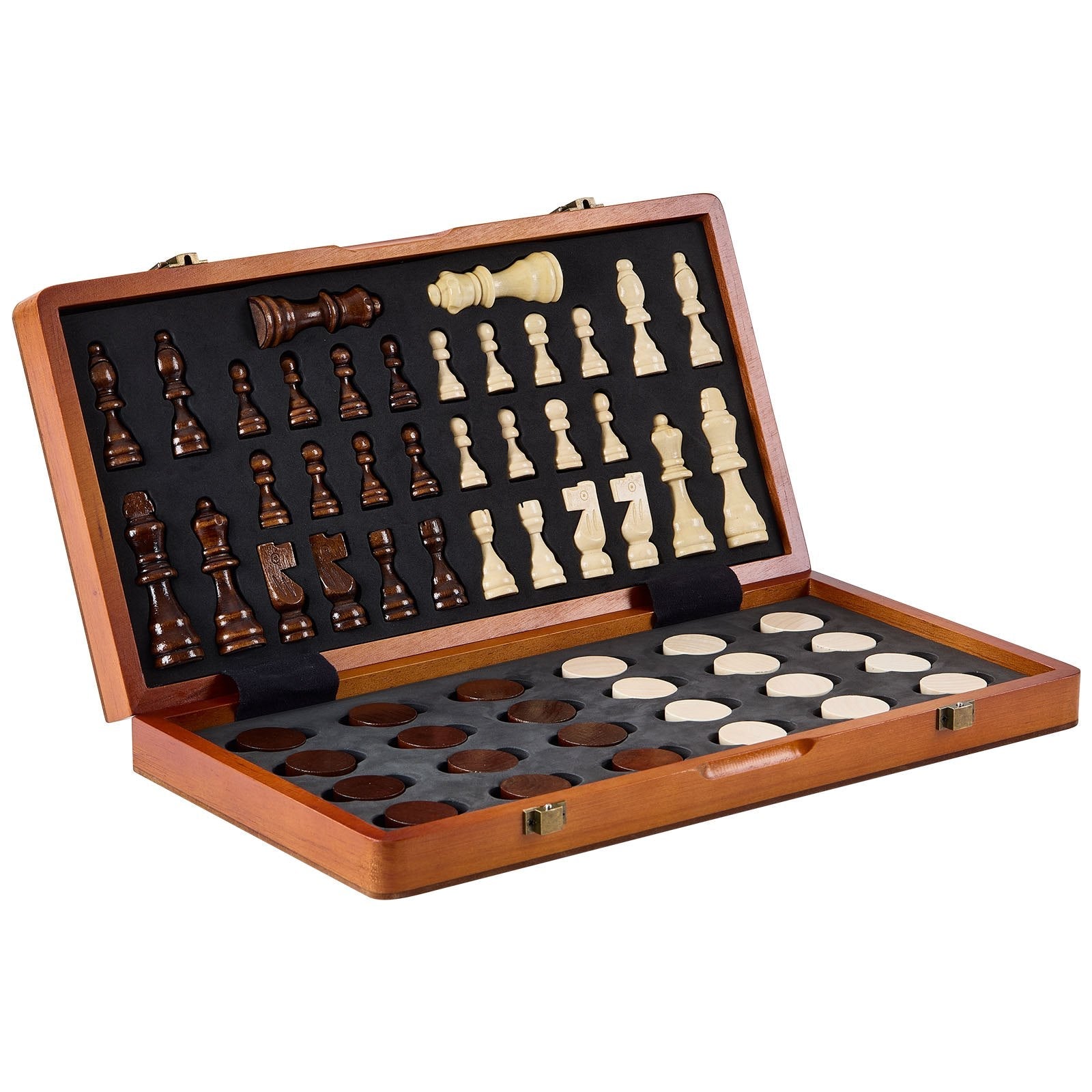 VEVOR Magnetic Wooden Chess Set, 15 inch 2-IN-1 Chess Checkers Game Set, Folding Chess Board Games for Adults Kids, 2 Queens Portable Travel Gift Chess Set for Tournament Professional Beginner 