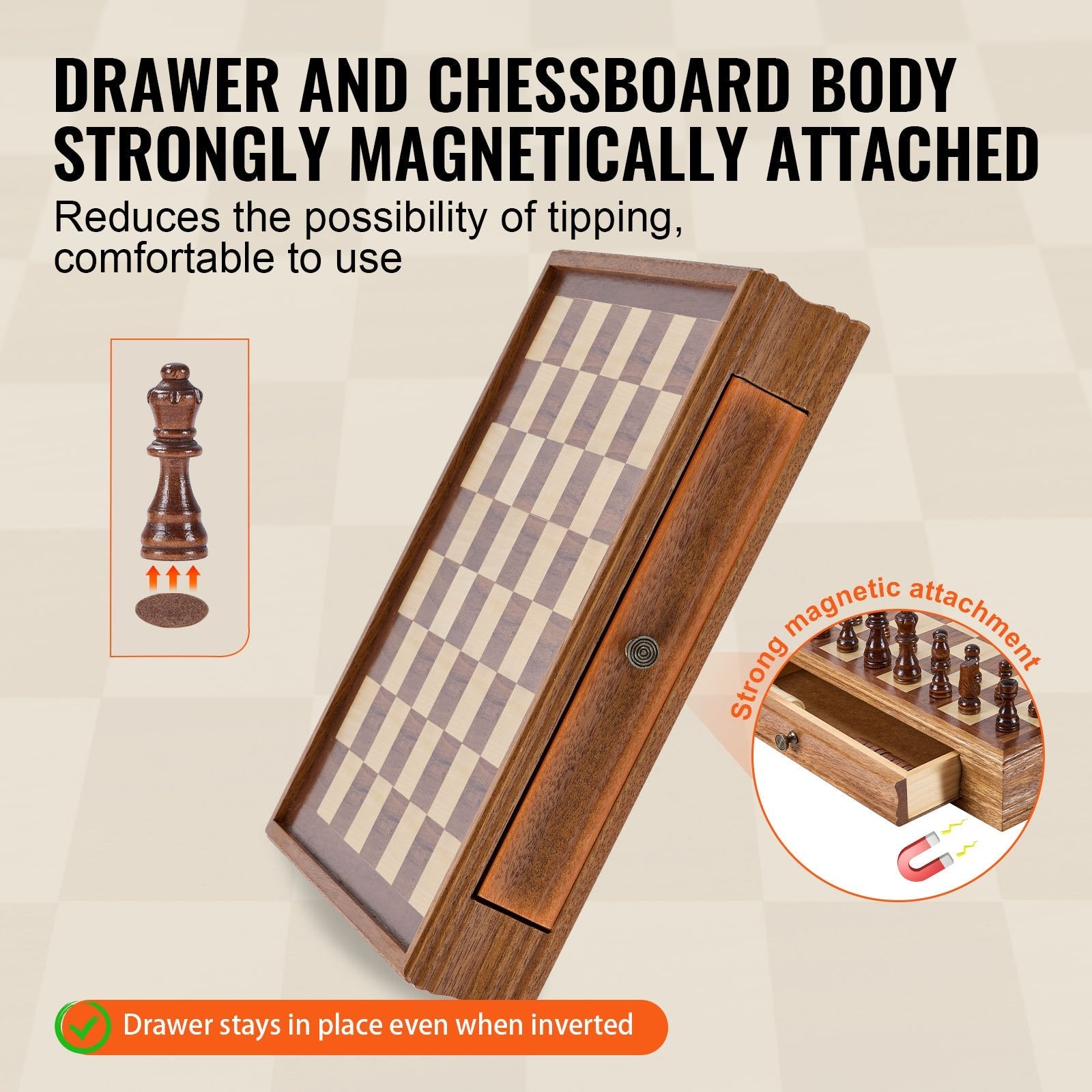 VEVOR Solid Wood Chess Set, 15 inch  2-IN-1 Chess Checkers Game Set, Chess Board Games with Storage Drawer & Weighted Chess Checkers Pieces & 2 Queens, for Adults Kids Tournament Professional Beginner 