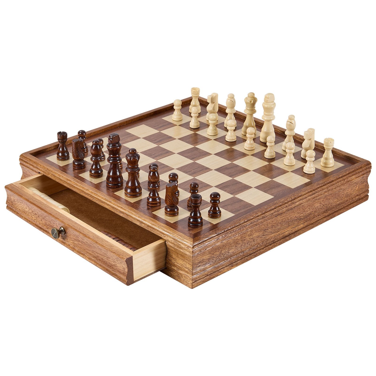 VEVOR Solid Wood Chess Set, 15 inch  2-IN-1 Chess Checkers Game Set, Chess Board Games with Storage Drawer & Weighted Chess Checkers Pieces & 2 Queens, for Adults Kids Tournament Professional Beginner 