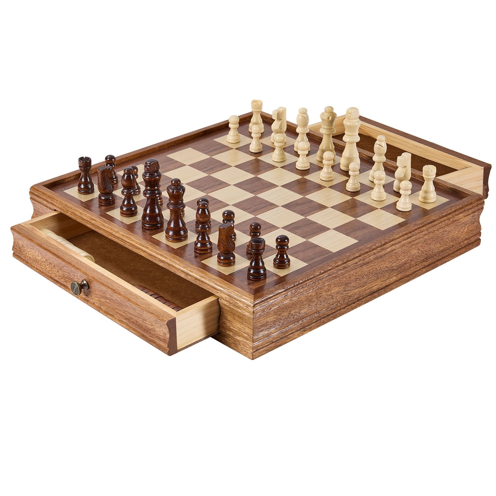 VEVOR Solid Wood Chess Set, 15 inch  2-IN-1 Chess Checkers Game Set, Chess Board Games with Storage Drawer & Weighted Chess Checkers Pieces & 2 Queens, for Adults Kids Tournament Professional Beginner 