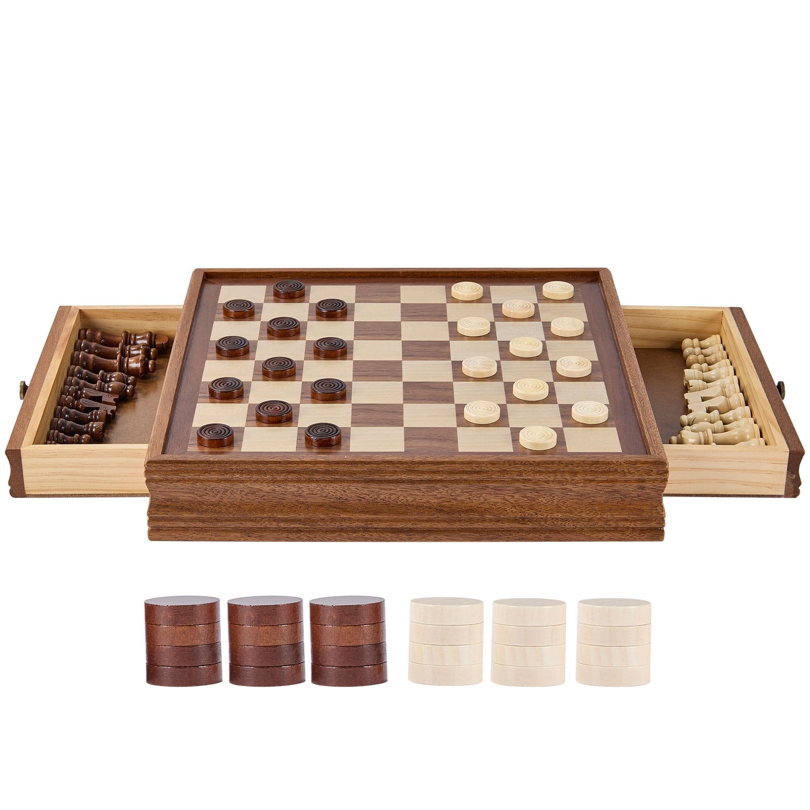 VEVOR Solid Wood Chess Set, 15 inch  2-IN-1 Chess Checkers Game Set, Chess Board Games with Storage Drawer & Weighted Chess Checkers Pieces & 2 Queens, for Adults Kids Tournament Professional Beginner 