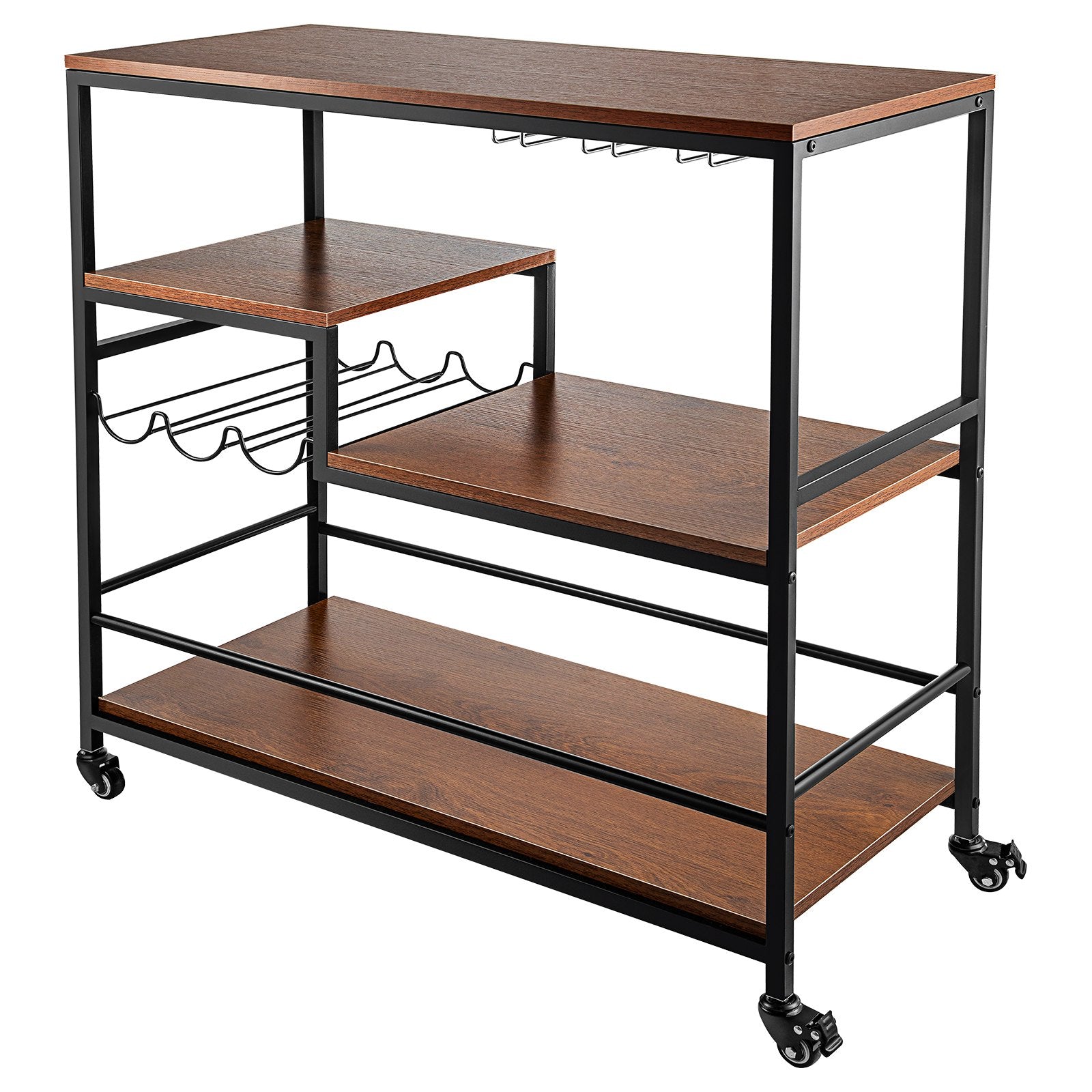 VEVOR Rustic Bar Cart, 3-Tier Industrial Bar Cart for Home, Bar Cart with Wine Rack & Glass Holders, 35.4 x 15.7 x 37.4 inches Home Bar & Serving Carts, Wine Cart on Wheels, Glass Bar Cart Brown 
