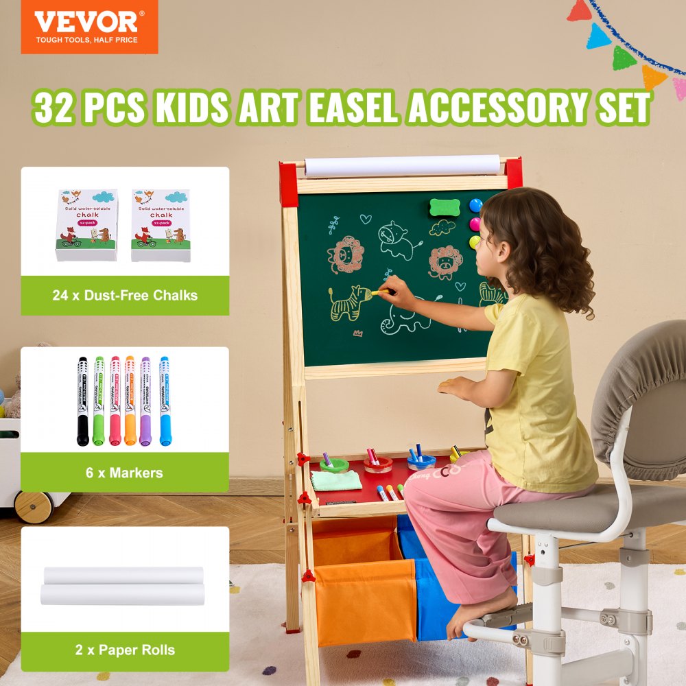 VEVOR Easel Accessory Set Chalk & Markers & Paper Rolls 32PCS for Standing Easel 