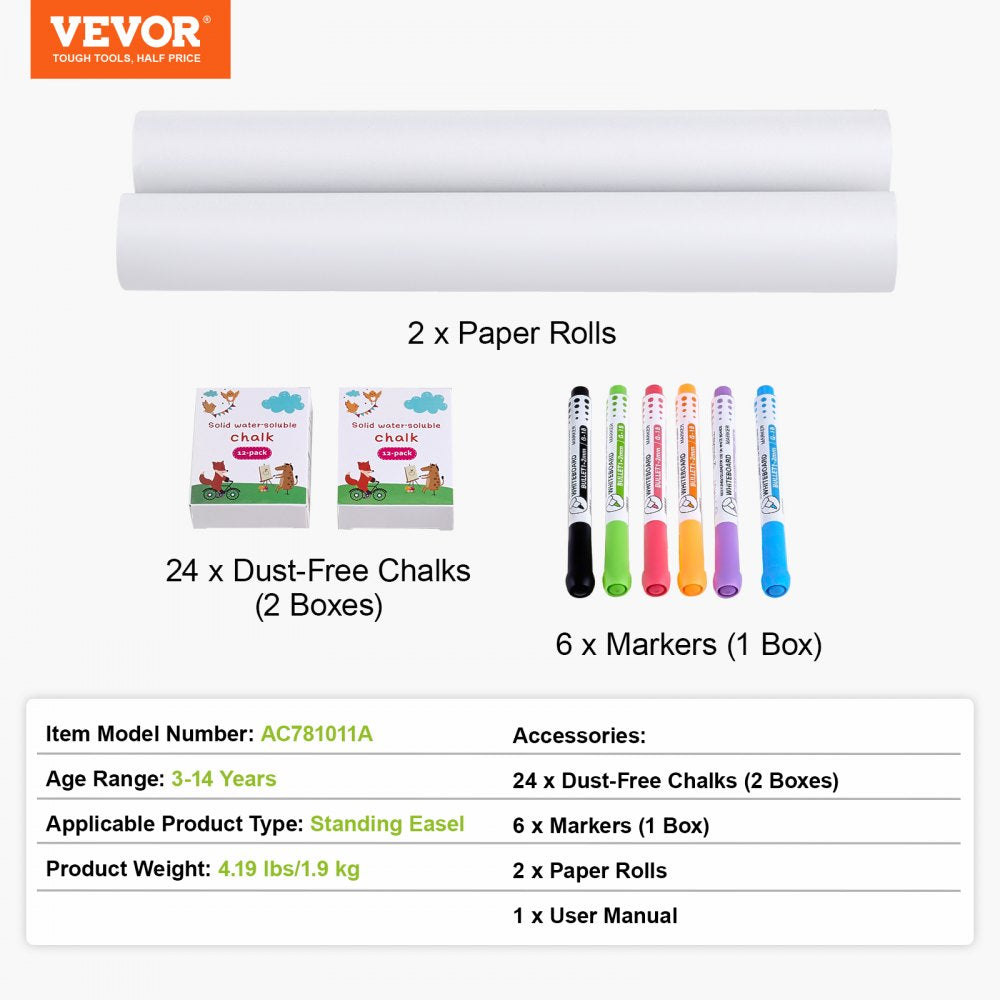 VEVOR Easel Accessory Set Chalk & Markers & Paper Rolls 32PCS for Standing Easel 