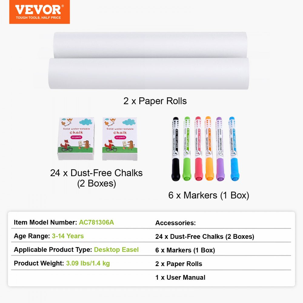 VEVOR Easel Accessory Set Chalk & Markers & Paper Rolls 32PCS for Tabletop Easel 
