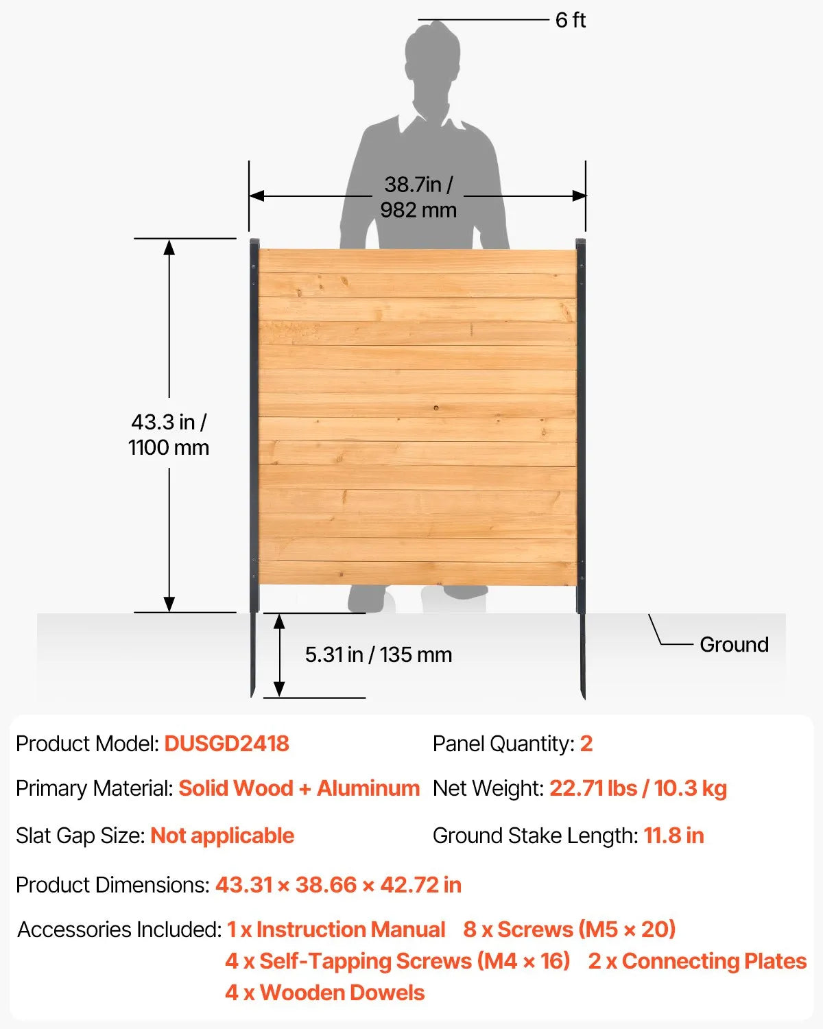 VEVOR Wooden Privacy Fence 2 Panels Solid Air Conditioner Fence 38" W x 42" L