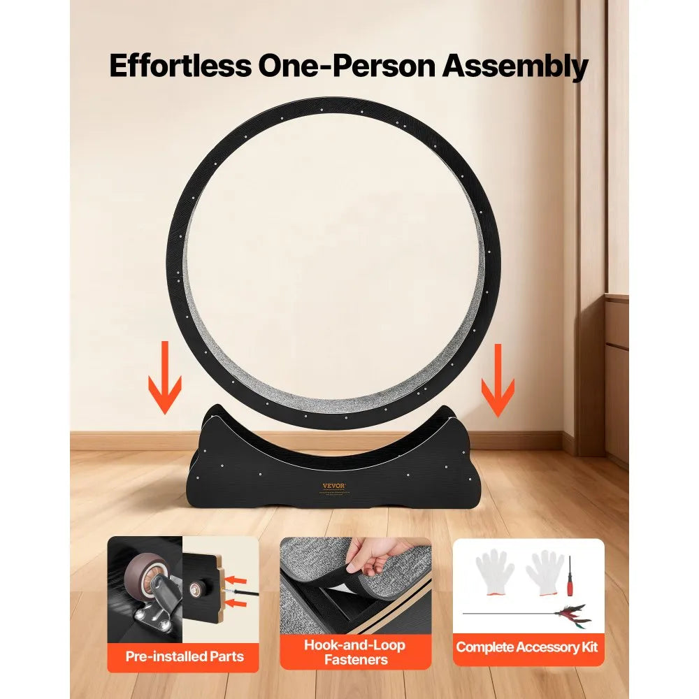 VEVOR Cat Exercise Wheel, 48 in Wooden Cat Running Wheel for Indoor Cats up to 28 lbs, Cats Treadmill with Carpeted Runway & Locking Mechanism, Quiet Kitten Sport Toys for Pets Fitness & Health, Black 