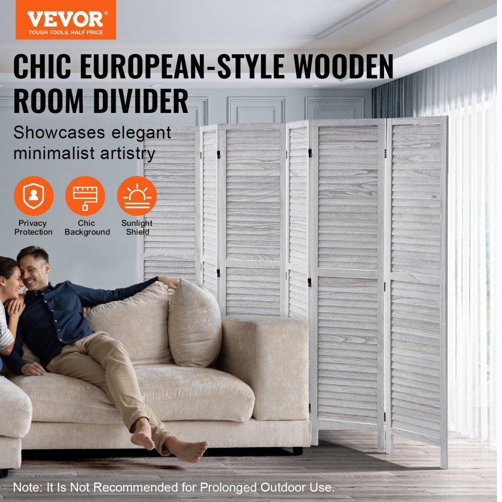 VEVOR Wood Room Divider Wooden Privacy Screen 6 Panel Room Separation Divider 