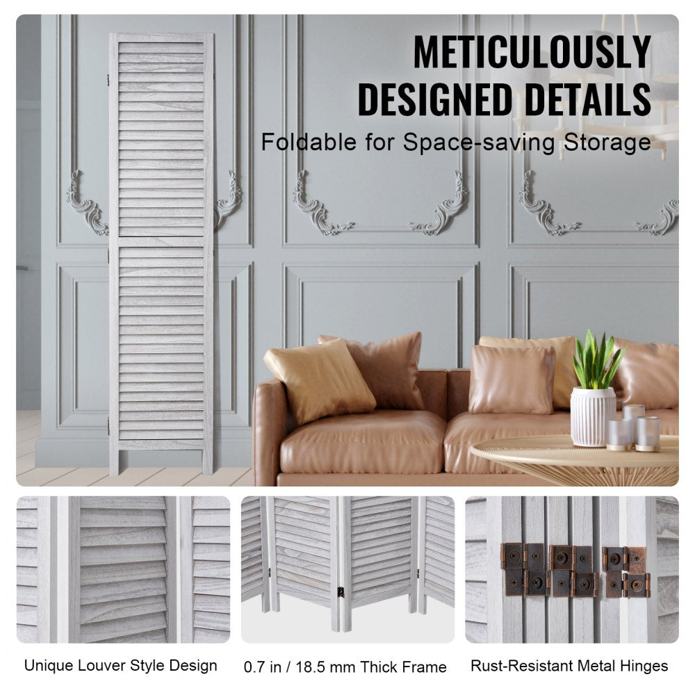 VEVOR Wood Room Divider Wooden Privacy Screen 6 Panel Room Separation Divider 