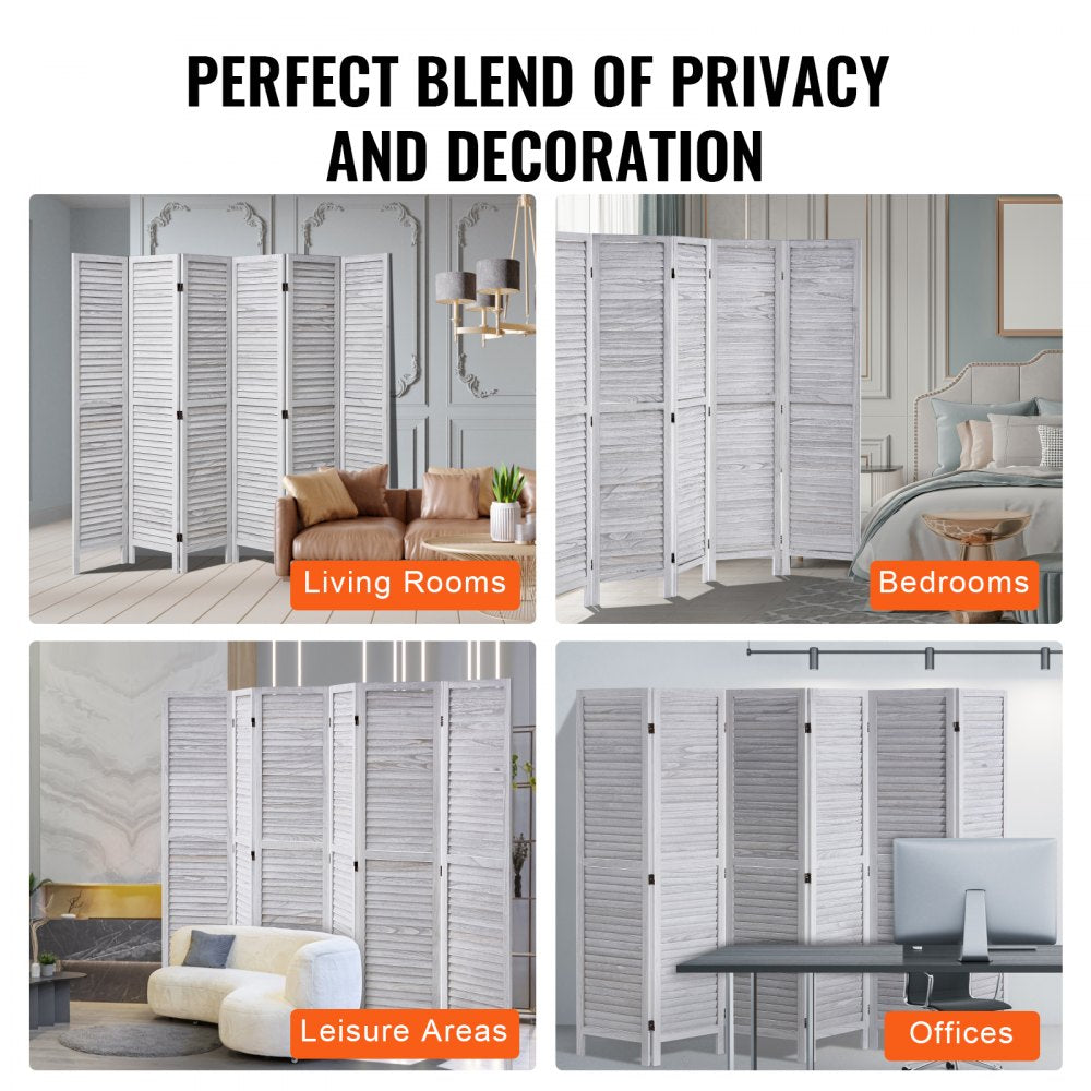 VEVOR Wood Room Divider Wooden Privacy Screen 6 Panel Room Separation Divider 