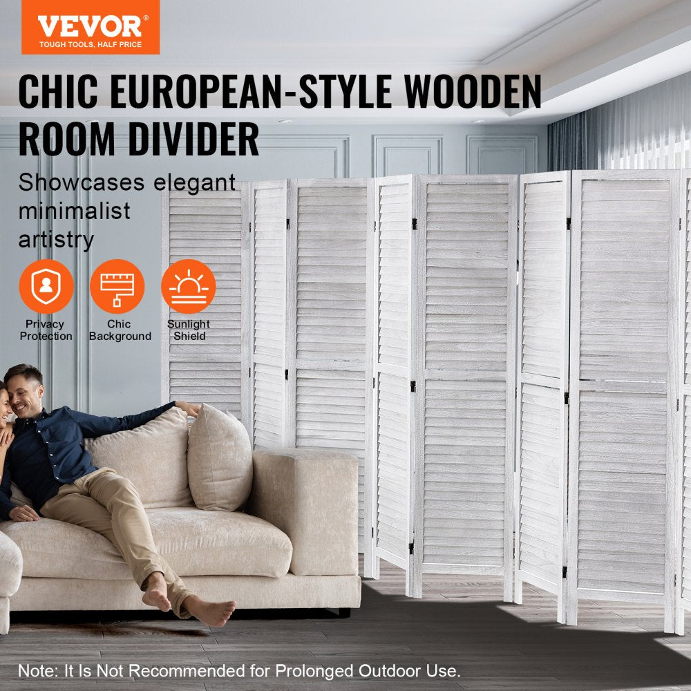 VEVOR Wood Room Divider Wooden Privacy Screen 8 Panel Room Separation Divider 