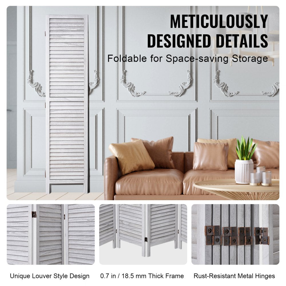 VEVOR Wood Room Divider Wooden Privacy Screen 8 Panel Room Separation Divider 