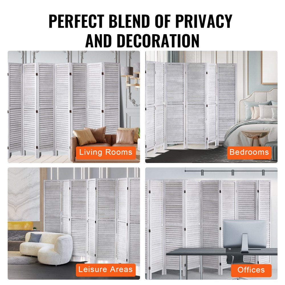 VEVOR Wood Room Divider Wooden Privacy Screen 8 Panel Room Separation Divider 