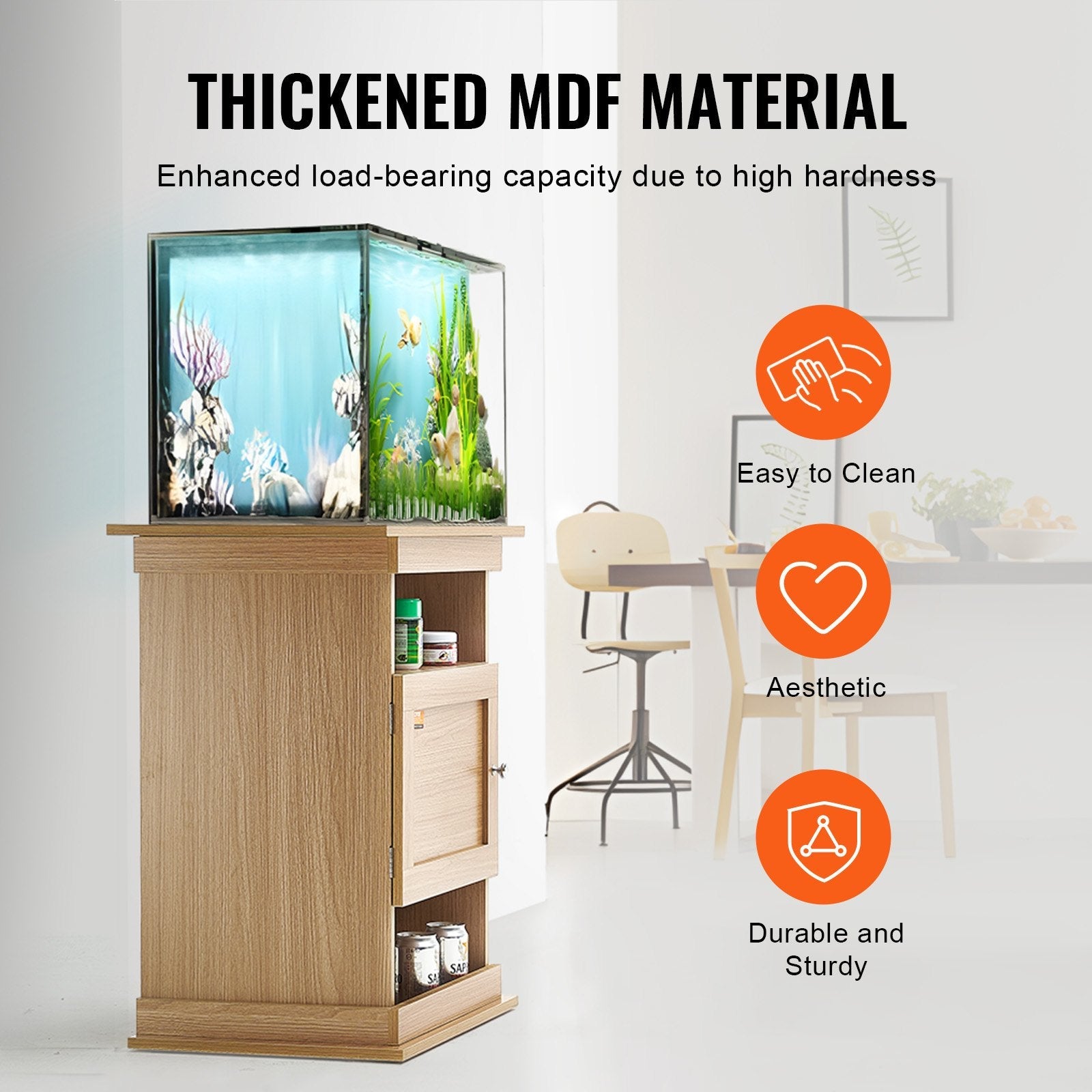VEVOR Aquarium Stand, 20 Gallon Fish Tank Stand, 25.2 x 15.7 x 28.3 in MDF Turtle Tank Stand, 167.6 lbs Load Capacity, Reptile Tank Stand with Storage, Cabinet and Hardware Kit, Basswood Color 