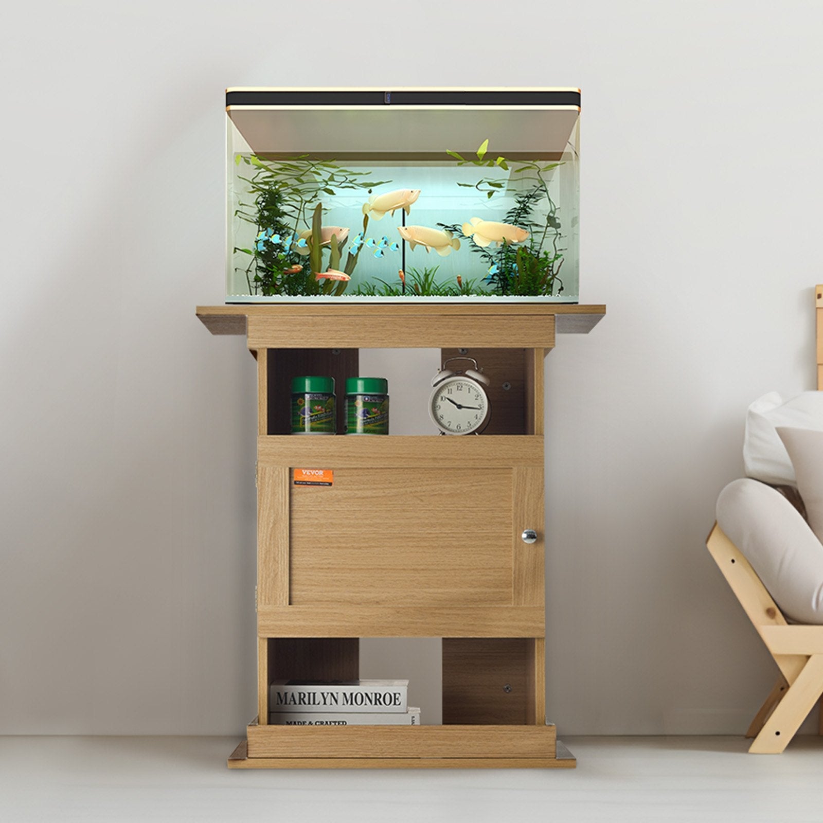 VEVOR Aquarium Stand, 20 Gallon Fish Tank Stand, 25.2 x 15.7 x 28.3 in MDF Turtle Tank Stand, 167.6 lbs Load Capacity, Reptile Tank Stand with Storage, Cabinet and Hardware Kit, Basswood Color 
