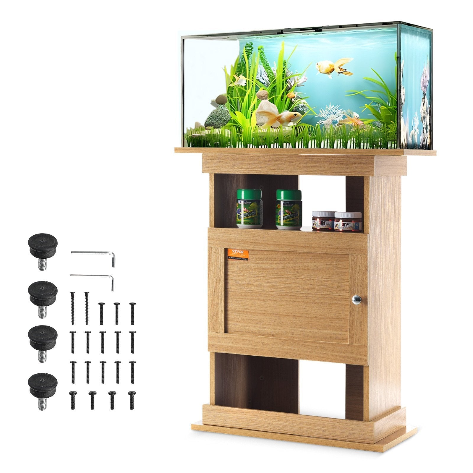 VEVOR Aquarium Stand, 20 Gallon Fish Tank Stand, 25.2 x 15.7 x 28.3 in MDF Turtle Tank Stand, 167.6 lbs Load Capacity, Reptile Tank Stand with Storage, Cabinet and Hardware Kit, Basswood Color 