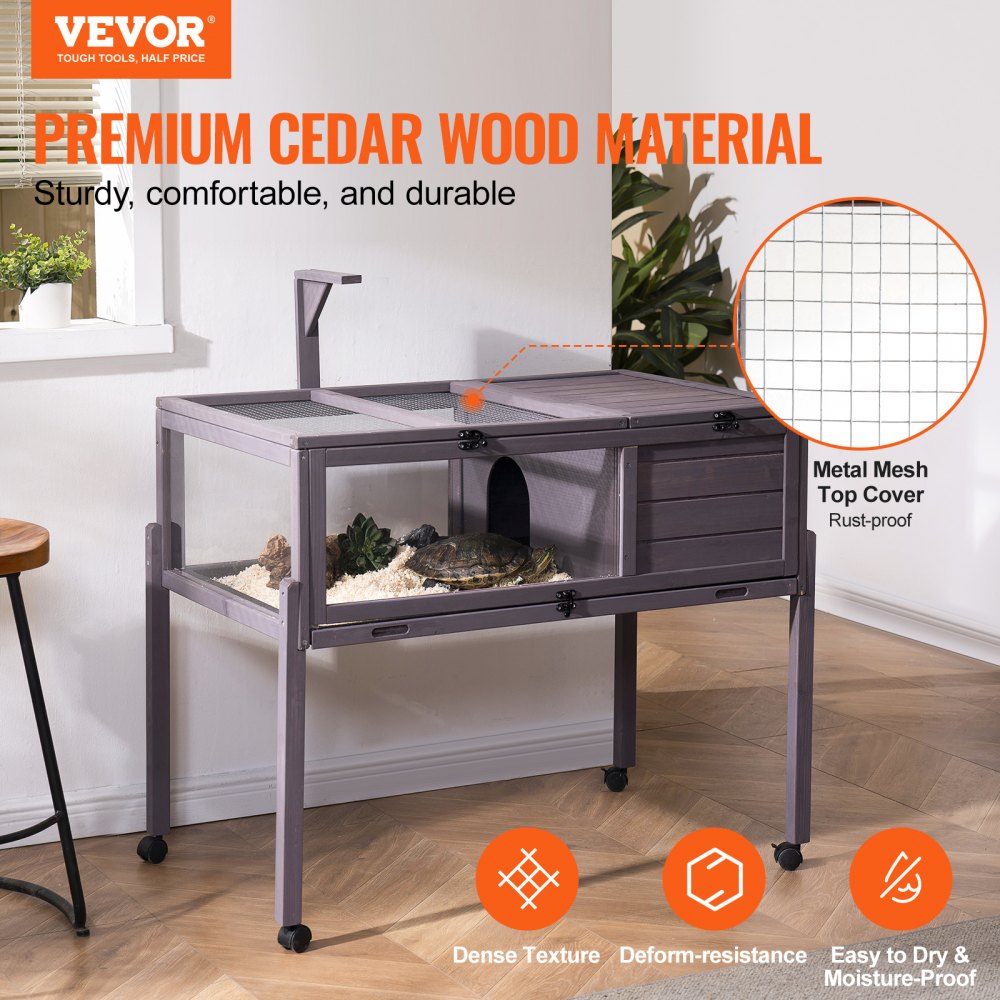 VEVOR Wooden Tortoise House Rolling Tortoise Habitat Indoor & Outdoor for Snakes 