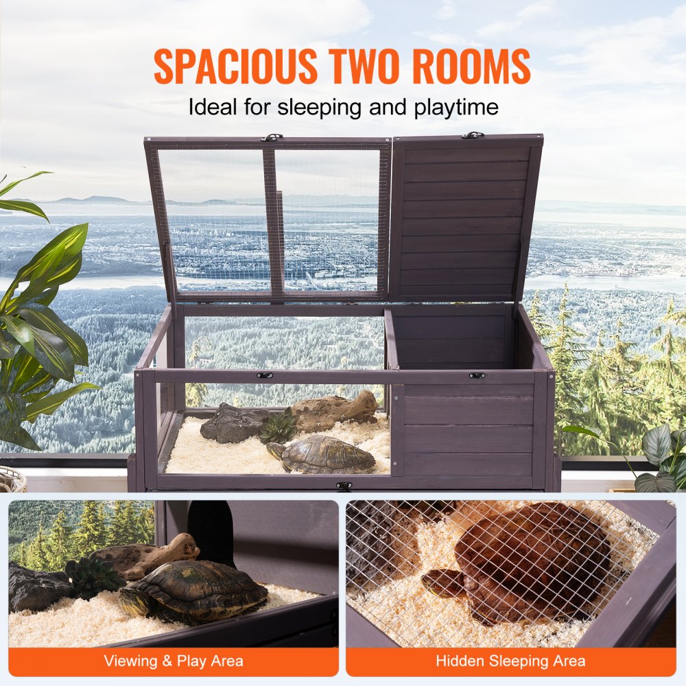 VEVOR Wooden Tortoise House Rolling Tortoise Habitat Indoor & Outdoor for Snakes 