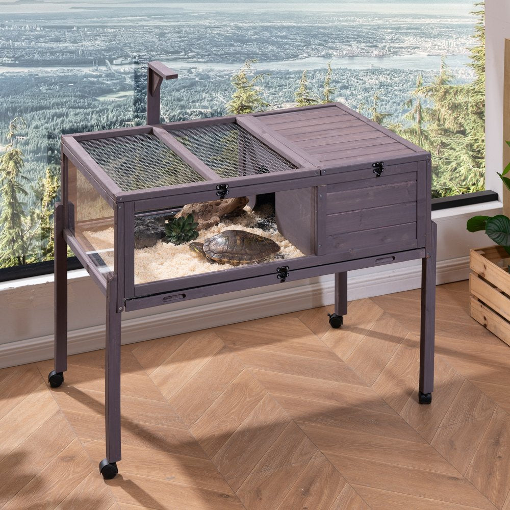 VEVOR Wooden Tortoise House Rolling Tortoise Habitat Indoor & Outdoor for Snakes 