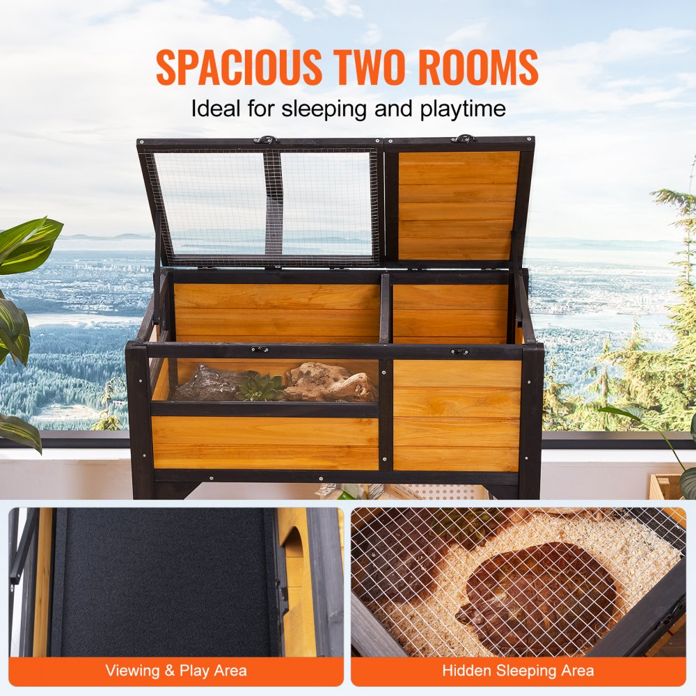 VEVOR Wooden Tortoise House Tortoise Habitat Indoor & Outdoor for Lizards Snakes 