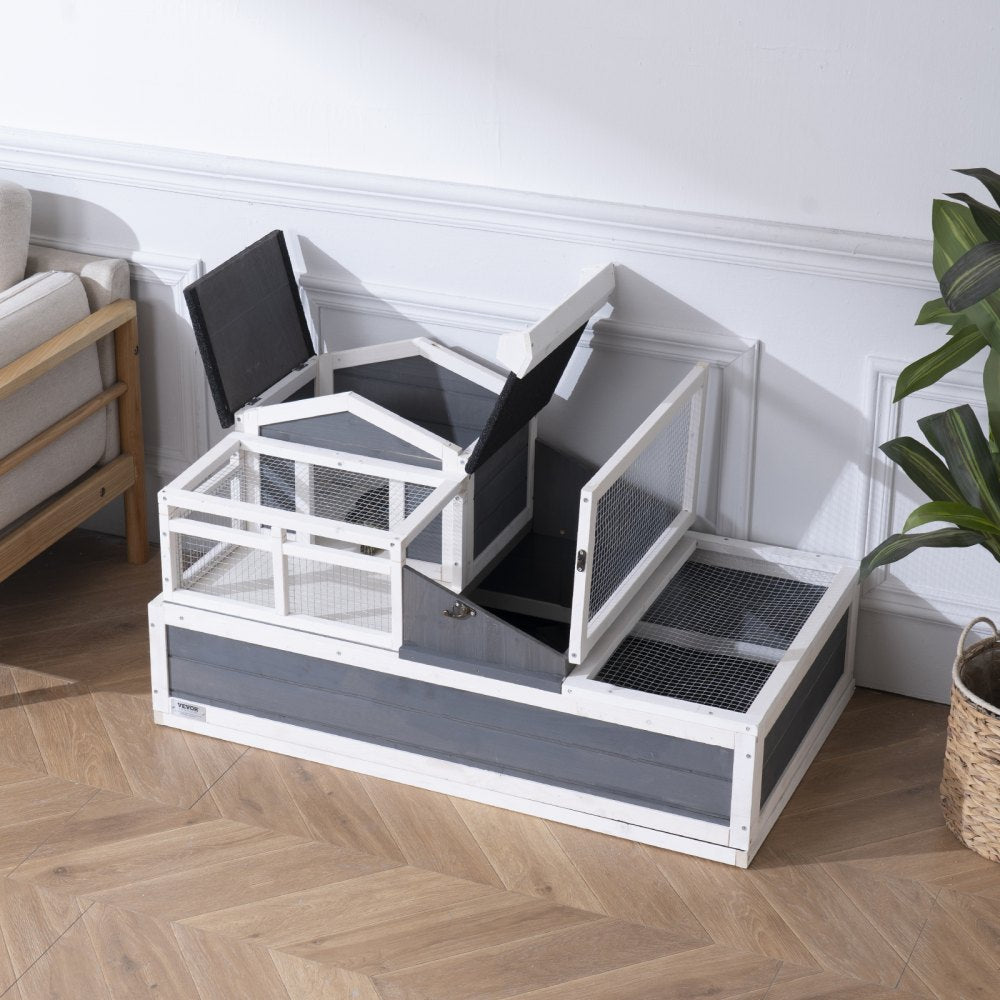 VEVOR Tortoise Habitat Wooden Tortoise House Indoor/Outdoor 3-Room 44x25.6x24in 