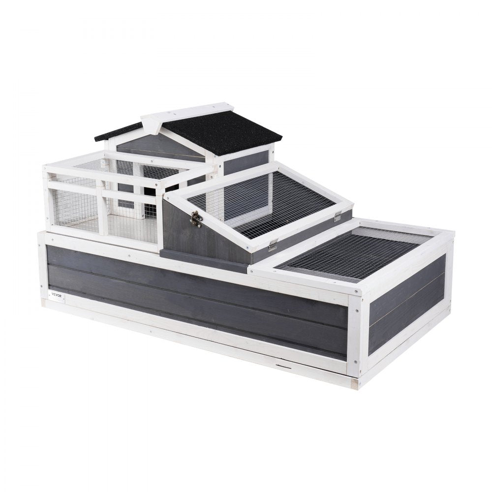 VEVOR Tortoise Habitat Wooden Tortoise House Indoor/Outdoor 3-Room 44x25.6x24in 