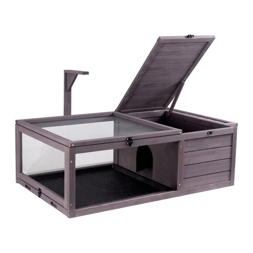 VEVOR Tortoise Habitat Wooden Tortoise House Indoor & Outdoor 2-Room 38x24x13in 