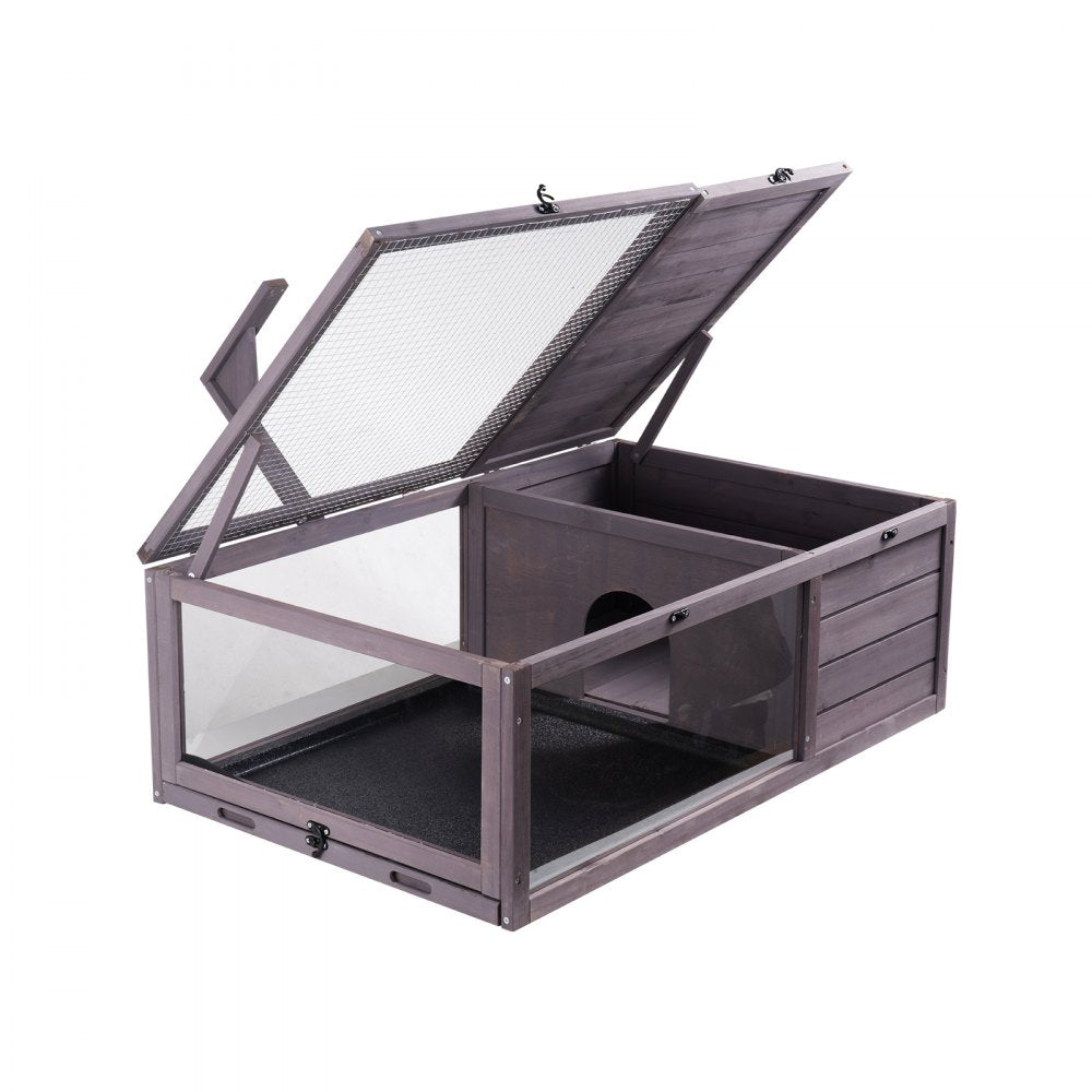 VEVOR Tortoise Habitat Wooden Tortoise House Indoor & Outdoor 2-Room 38x24x13in 