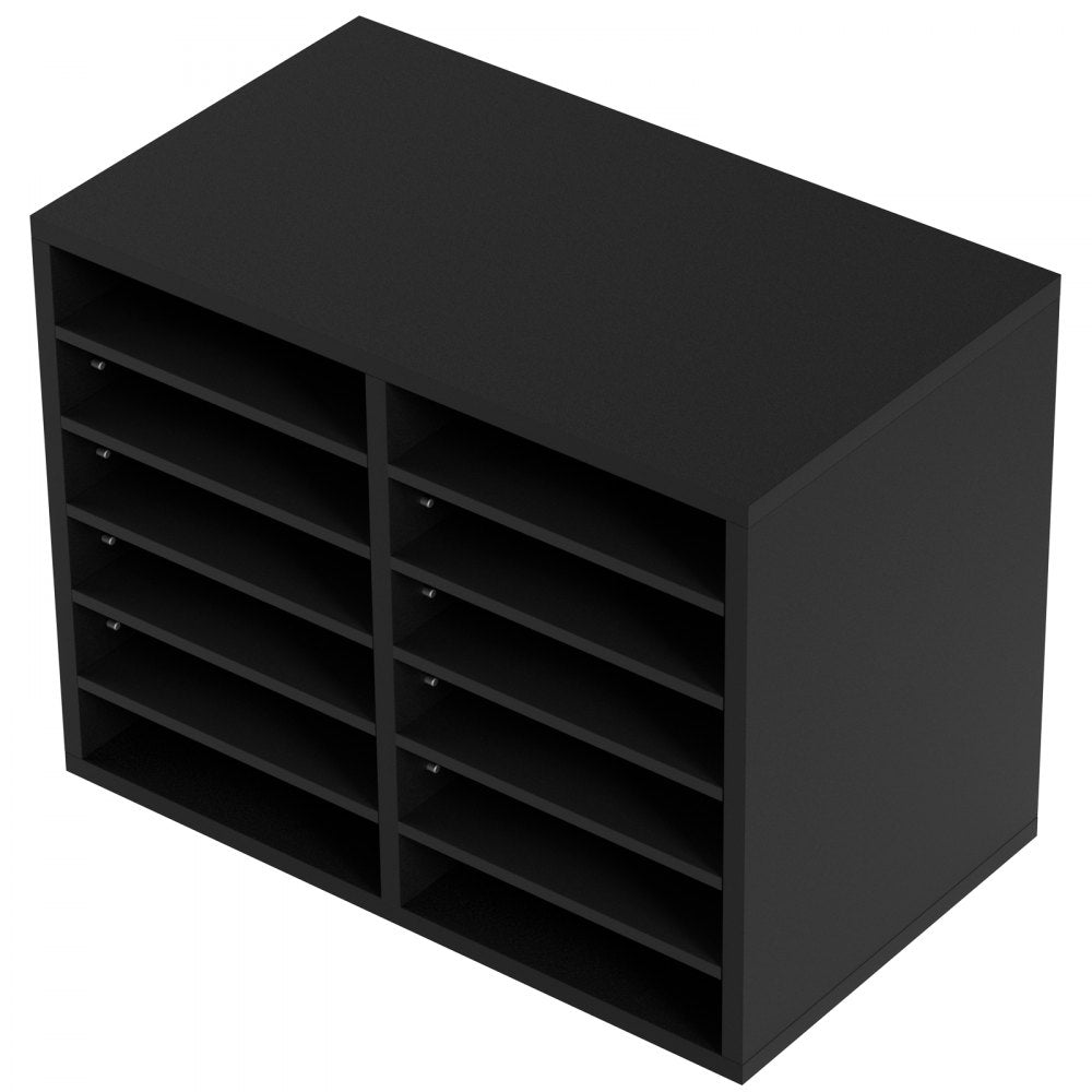 VEVOR Wood Literature Organizer, 12 Compartments, File Sorter with Removable Shelves, Mailboxes Slot for Office Home Classroom Mailrooms Organization, EPA Certified, Black 