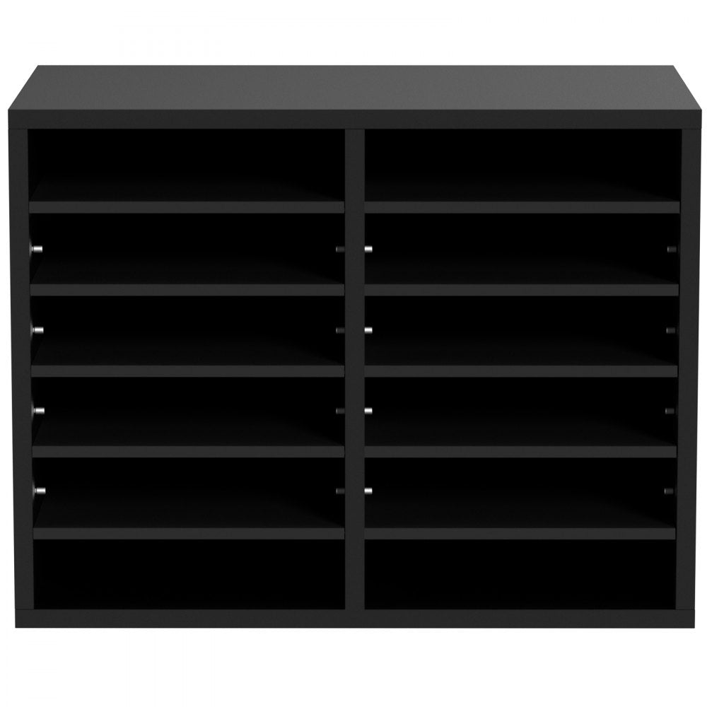 VEVOR Wood Literature Organizer, 12 Compartments, File Sorter with Removable Shelves, Mailboxes Slot for Office Home Classroom Mailrooms Organization, EPA Certified, Black 