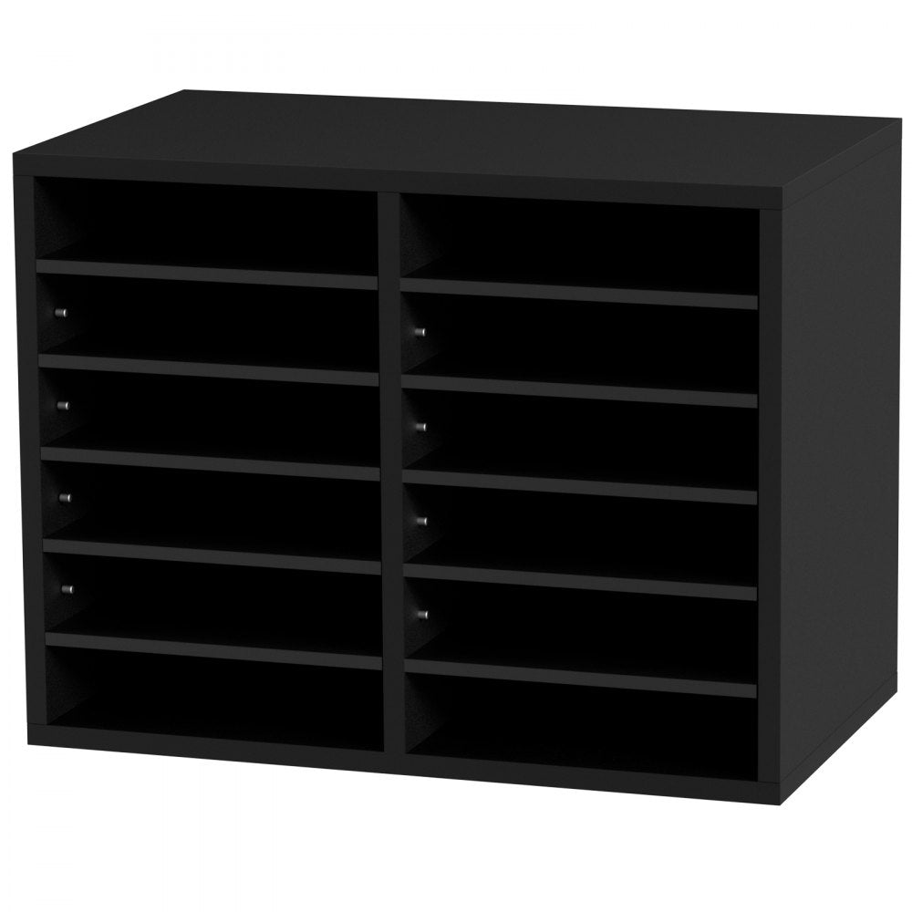 VEVOR Wood Literature Organizer, 12 Compartments, File Sorter with Removable Shelves, Mailboxes Slot for Office Home Classroom Mailrooms Organization, EPA Certified, Black 