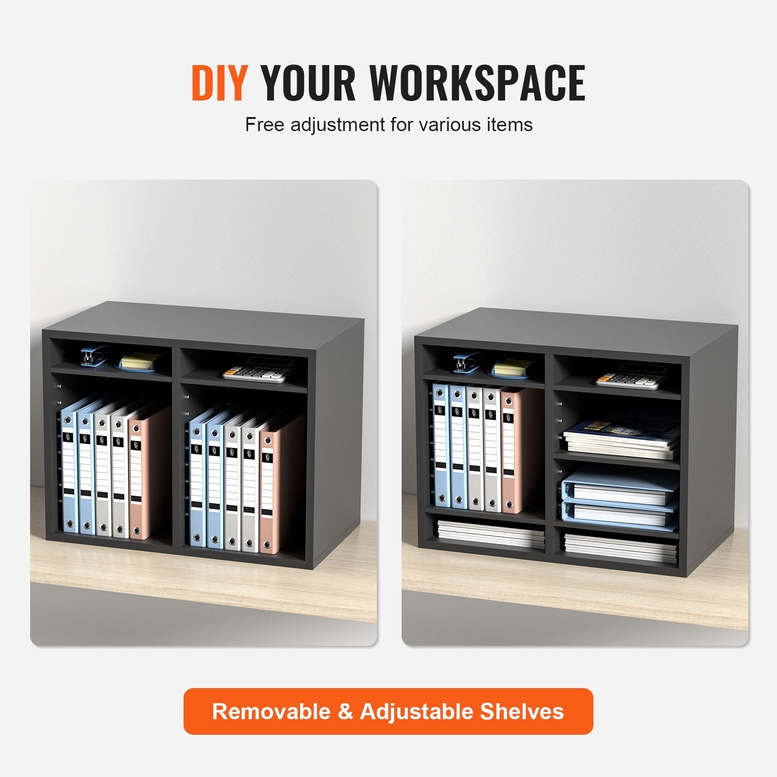 VEVOR Literature Organizers, 12 Compartments Office Mailbox with Adjustable Shelves, Wood Literature Sorter 20.4x12x16.1 inches for Office, Home, Classroom, Mailrooms Organization, EPA Certified Grey 