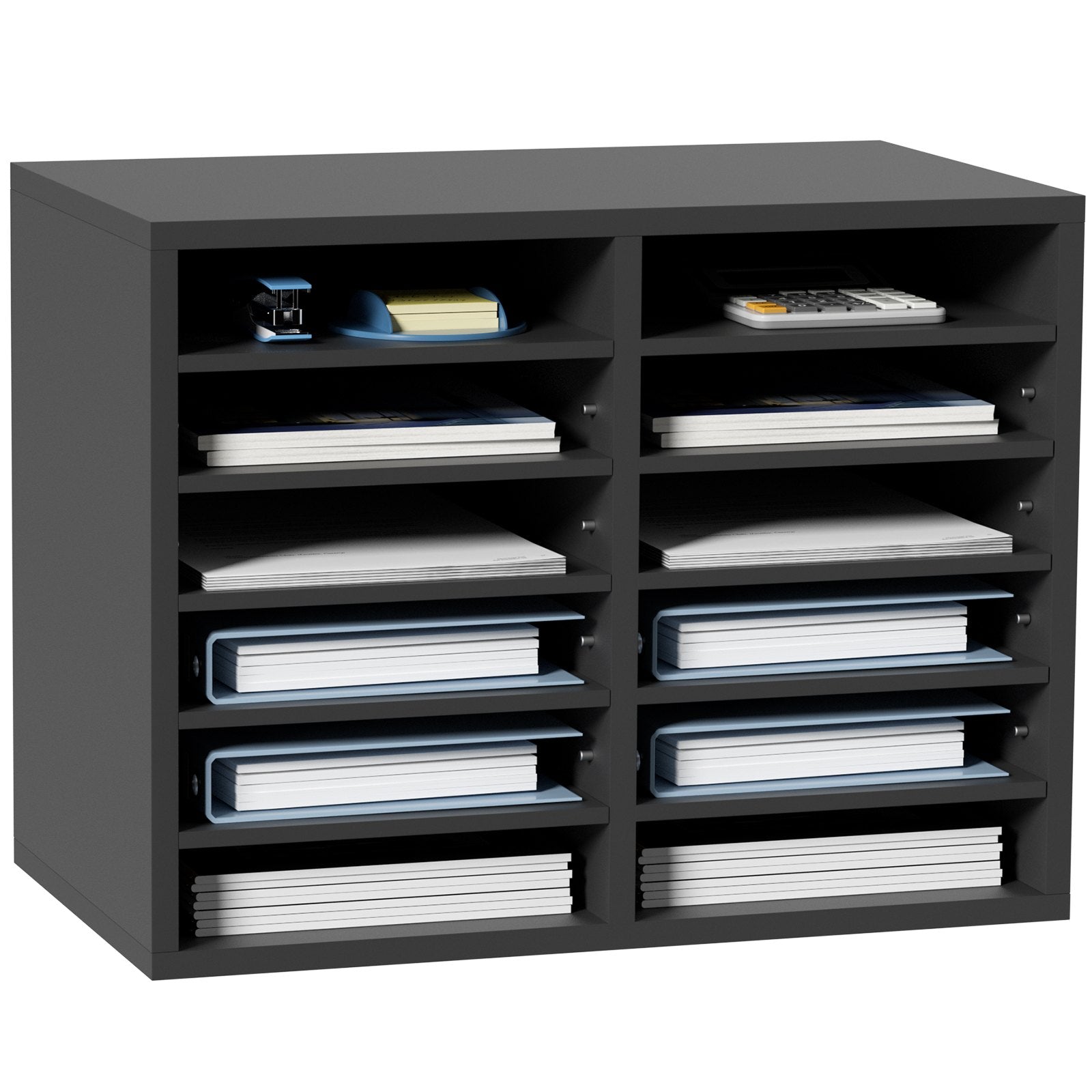VEVOR Literature Organizers, 12 Compartments Office Mailbox with Adjustable Shelves, Wood Literature Sorter 20.4x12x16.1 inches for Office, Home, Classroom, Mailrooms Organization, EPA Certified Grey 