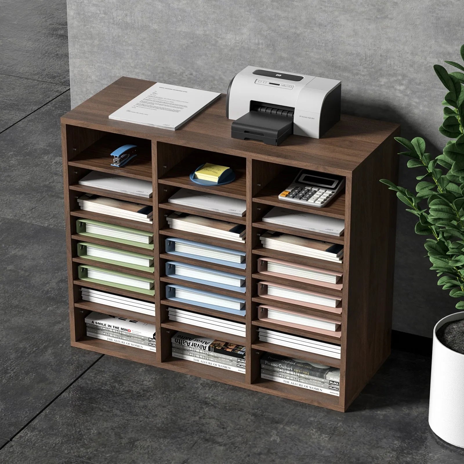 VEVOR Literature Organizers, 24 Compartments Office Mailbox with Adjustable Shelves, Wood Literature Sorter 29x12x24.4 inches for Office, Home, Classroom, Mailrooms Organization, EPA Certified, Brown