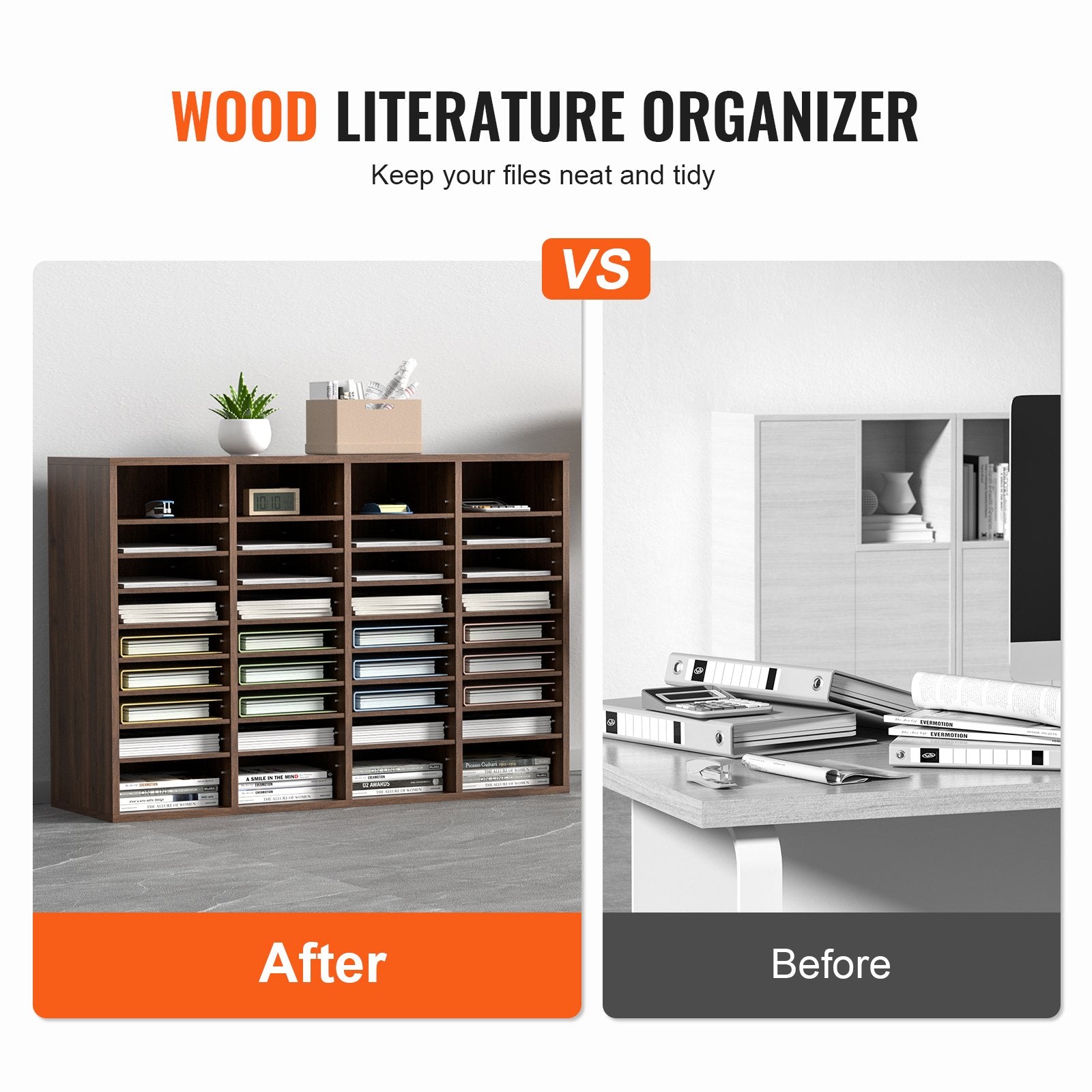 VEVOR Literature Organizers, 36 Compartments Office Mailbox with Adjustable Shelves, Wood Literature Sorter 39.3x12x26.8 inches for Office, Home, Classroom, Mailrooms Organization, EPA Certified Brown 