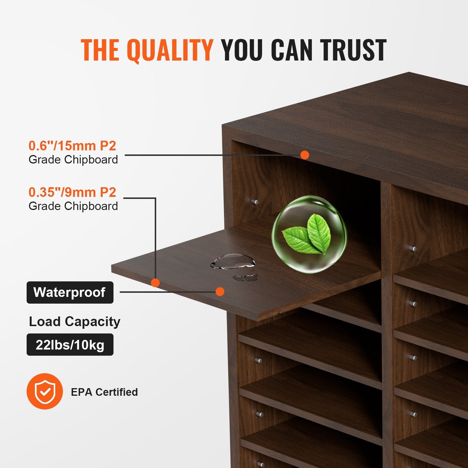 VEVOR Literature Organizers, 36 Compartments Office Mailbox with Adjustable Shelves, Wood Literature Sorter 39.3x12x26.8 inches for Office, Home, Classroom, Mailrooms Organization, EPA Certified Brown 