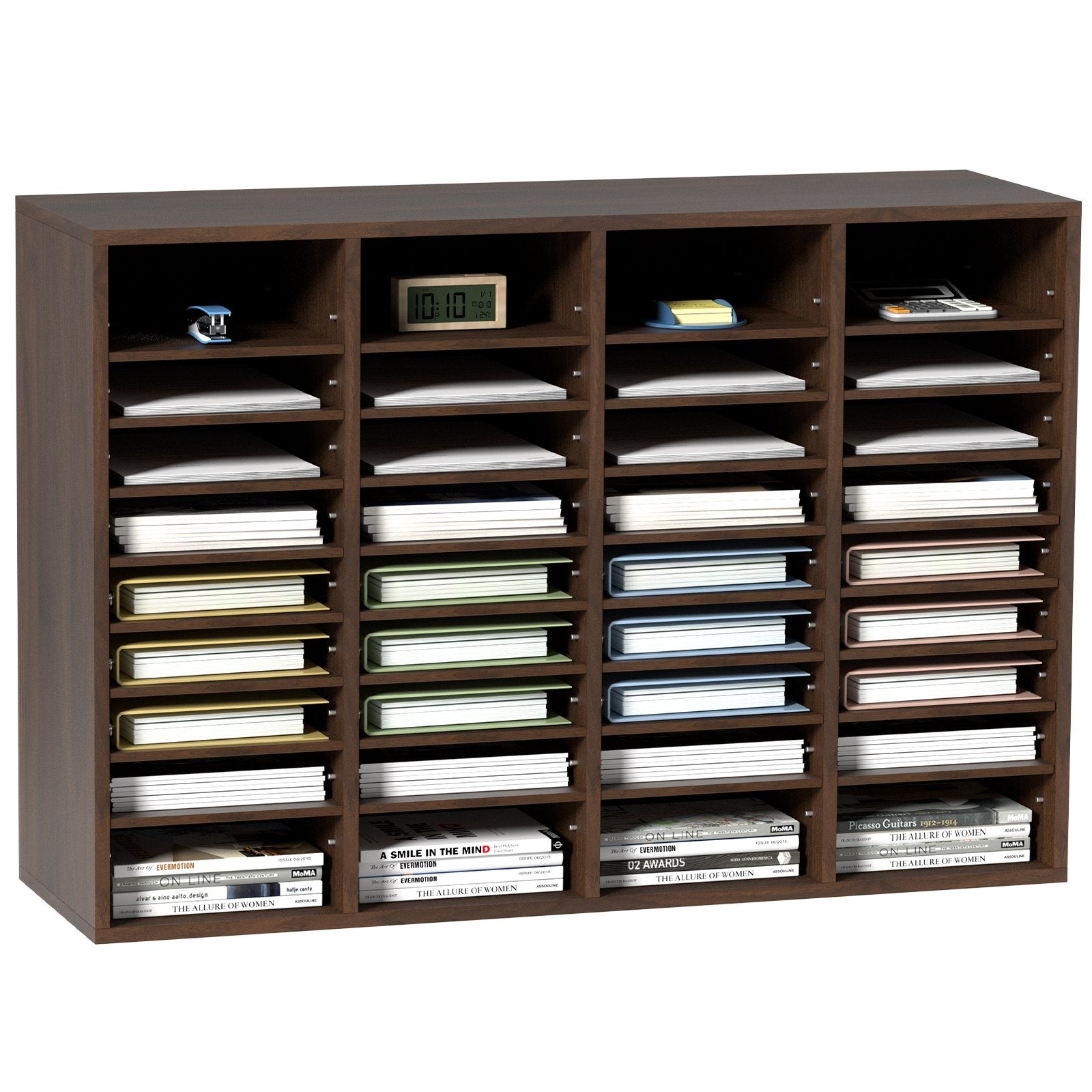 VEVOR Literature Organizers, 36 Compartments Office Mailbox with Adjustable Shelves, Wood Literature Sorter 39.3x12x26.8 inches for Office, Home, Classroom, Mailrooms Organization, EPA Certified Brown 
