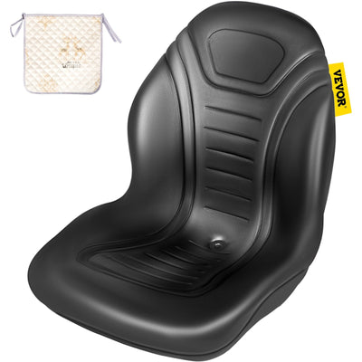 VEVOR Universal Tractor Seat Replacement, Compact High Back Mower Seat, Black Vinyl Forklift Seat, Central Drain Hole Skid Steer Seat with Mounting Bolt Patterns of 8" x 11.5" & 11.25" x 11.5" 