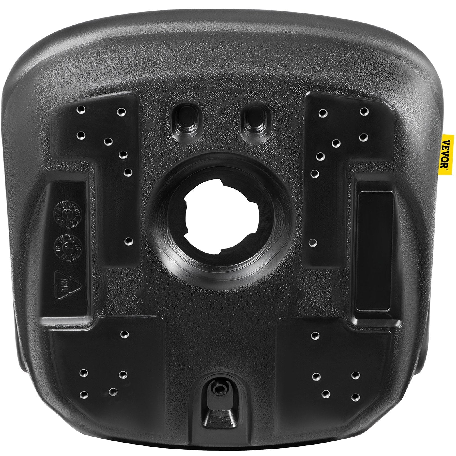 VEVOR Universal Tractor Seat Replacement, Compact High Back Mower Seat, Black Vinyl Forklift Seat, Central Drain Hole Skid Steer Seat with Mounting Bolt Patterns of 8" x 11.5" & 11.25" x 11.5" 