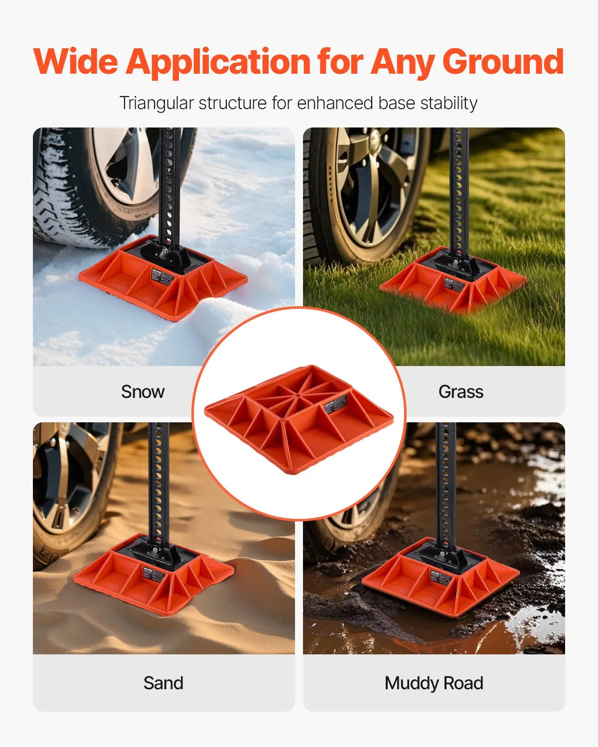 VEVOR High Lift Jack Base and Handle Keeper, 11.6" x 11.6" Off Road Jack Stand Base with 7000 Pound Capacity, Heavy-Duty Farm Jacks Support Stand for Most Jacks with 7.3" x 4.7" Base, Red 