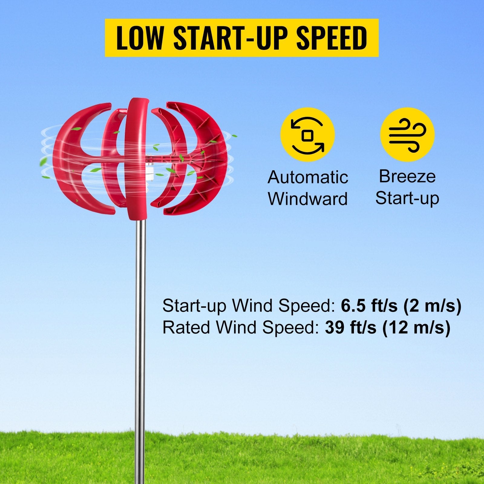 VEVOR Wind Turbine 400W 12V Wind Turbine Generator Red Lantern Vertical Wind Generator 5 Leaves Wind Turbine Kit Controller(400W 12V Red) 