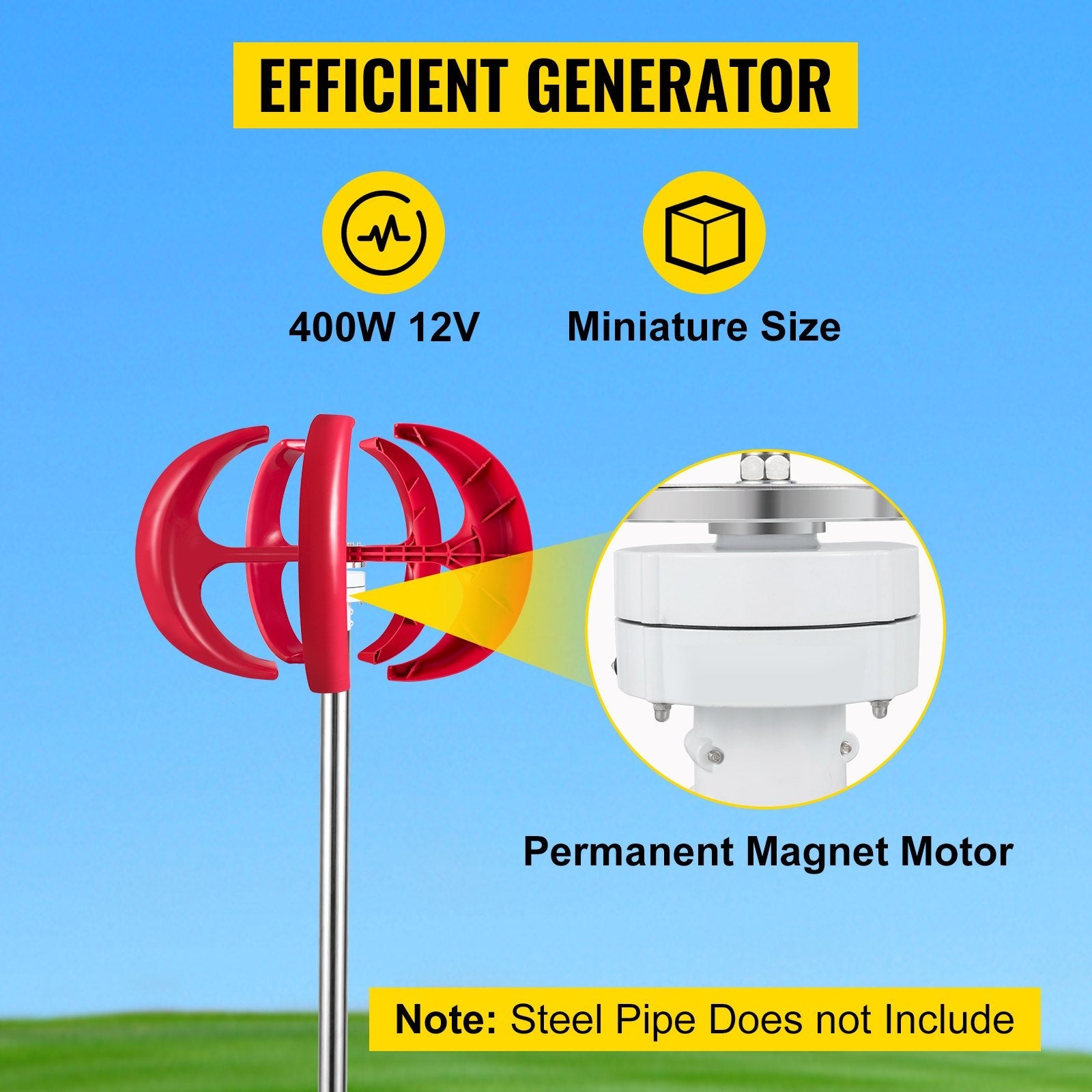 VEVOR Wind Turbine 400W 12V Wind Turbine Generator Red Lantern Vertical Wind Generator 5 Leaves Wind Turbine Kit Controller(400W 12V Red) 