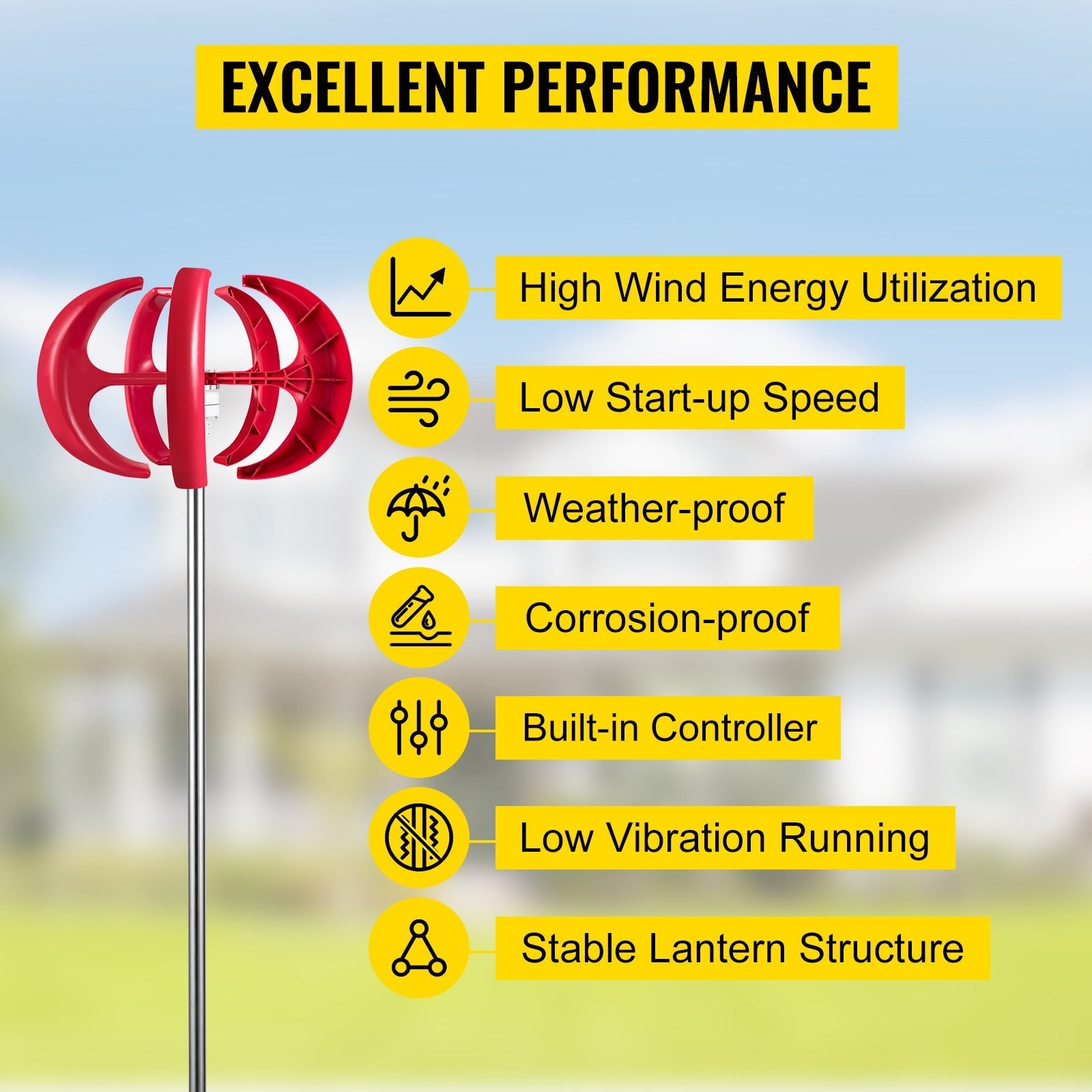 VEVOR Wind Turbine 400W 12V Wind Turbine Generator Red Lantern Vertical Wind Generator 5 Leaves Wind Turbine Kit Controller(400W 12V Red) 