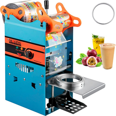 VEVOR Manual Tea Cup Sealer Machine, 300-500 Cup/h Manual Boba Tea Sealer Machine, Blue Boba Tea Sealing Machine, 90/95mm Cup Diameter Cup Sealing Machine with Heating Technology for Bubble Milk Tea 